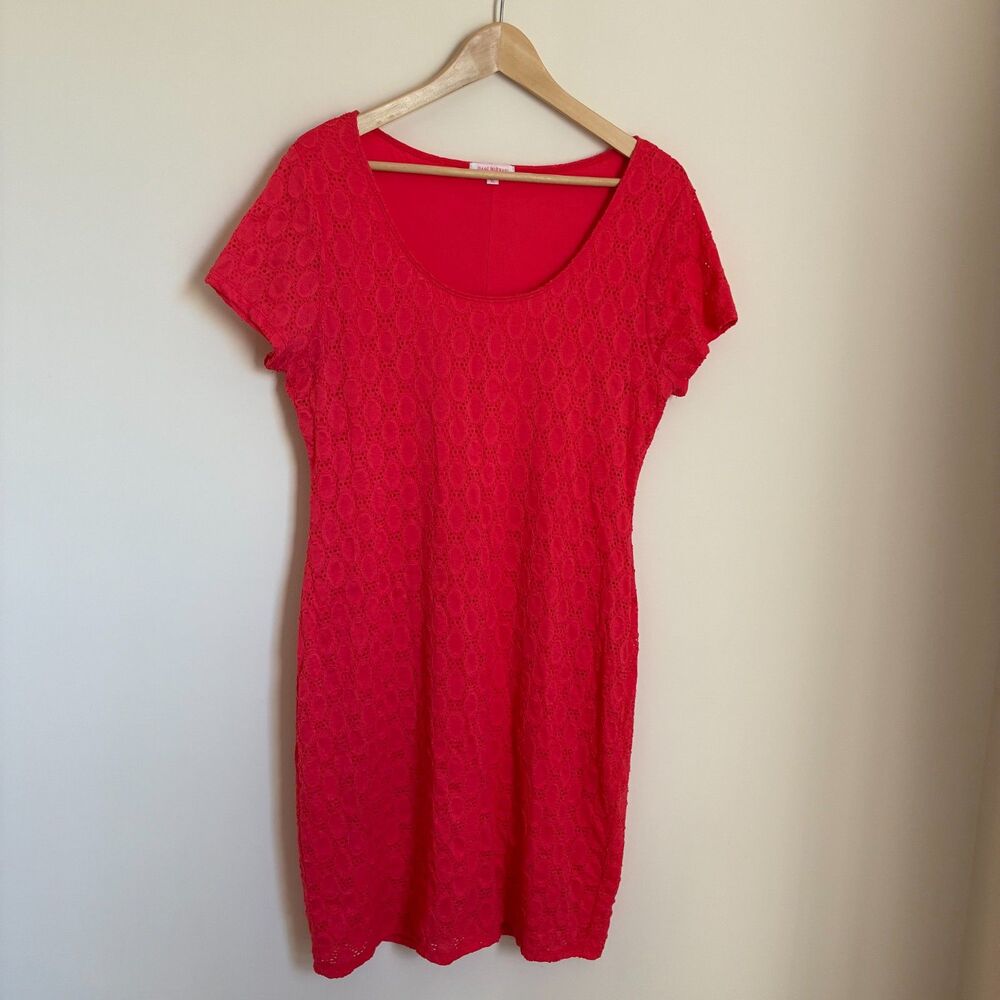 Isaac Mizrahi Coral Pink Floral Lace Overlay Sheath Dress - Size XL